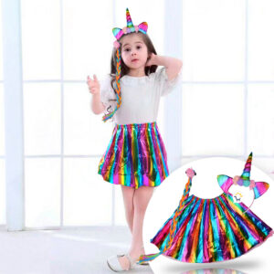Disfraz Unicornio Niña con Falda y Diadema Arcoíris
