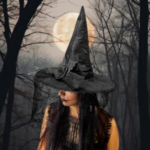 🧙♀️ Sombrero de Bruja con Velo Elegante 🎃 Halloween Mágico