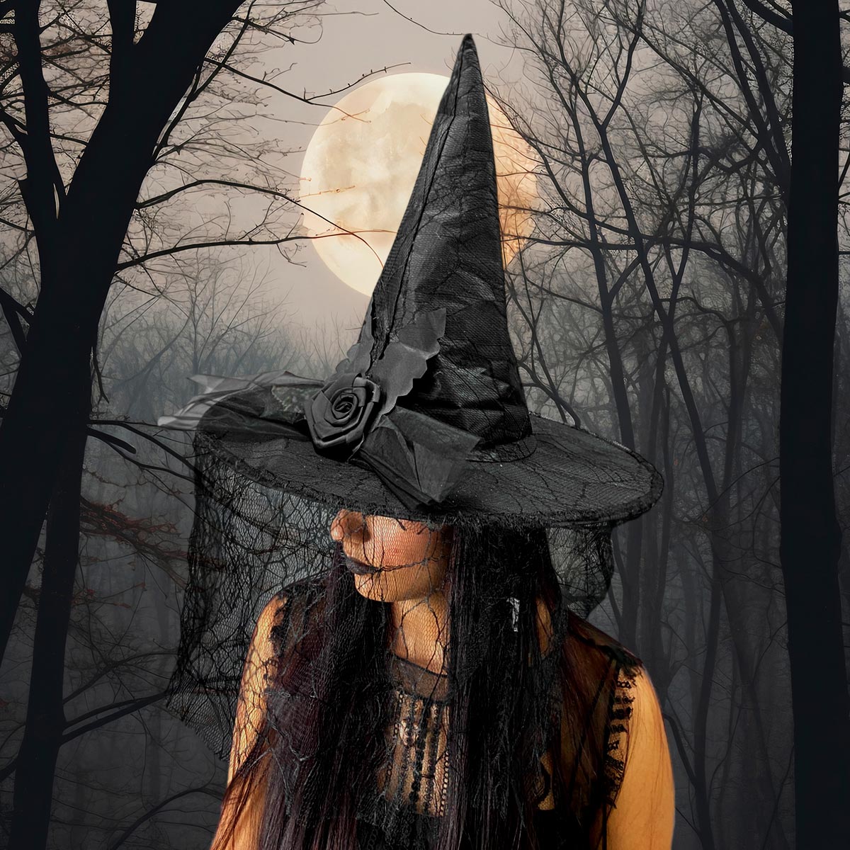 🧙♀️ Sombrero de Bruja con Velo Elegante 🎃 Halloween Mágico